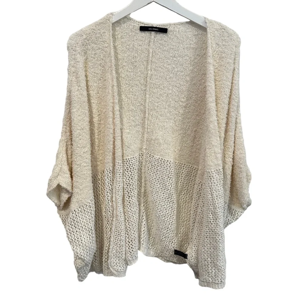 Anthropologie Sita fuzzy Knit boho Linen Open Cardigan‎ cream crochet Size 8